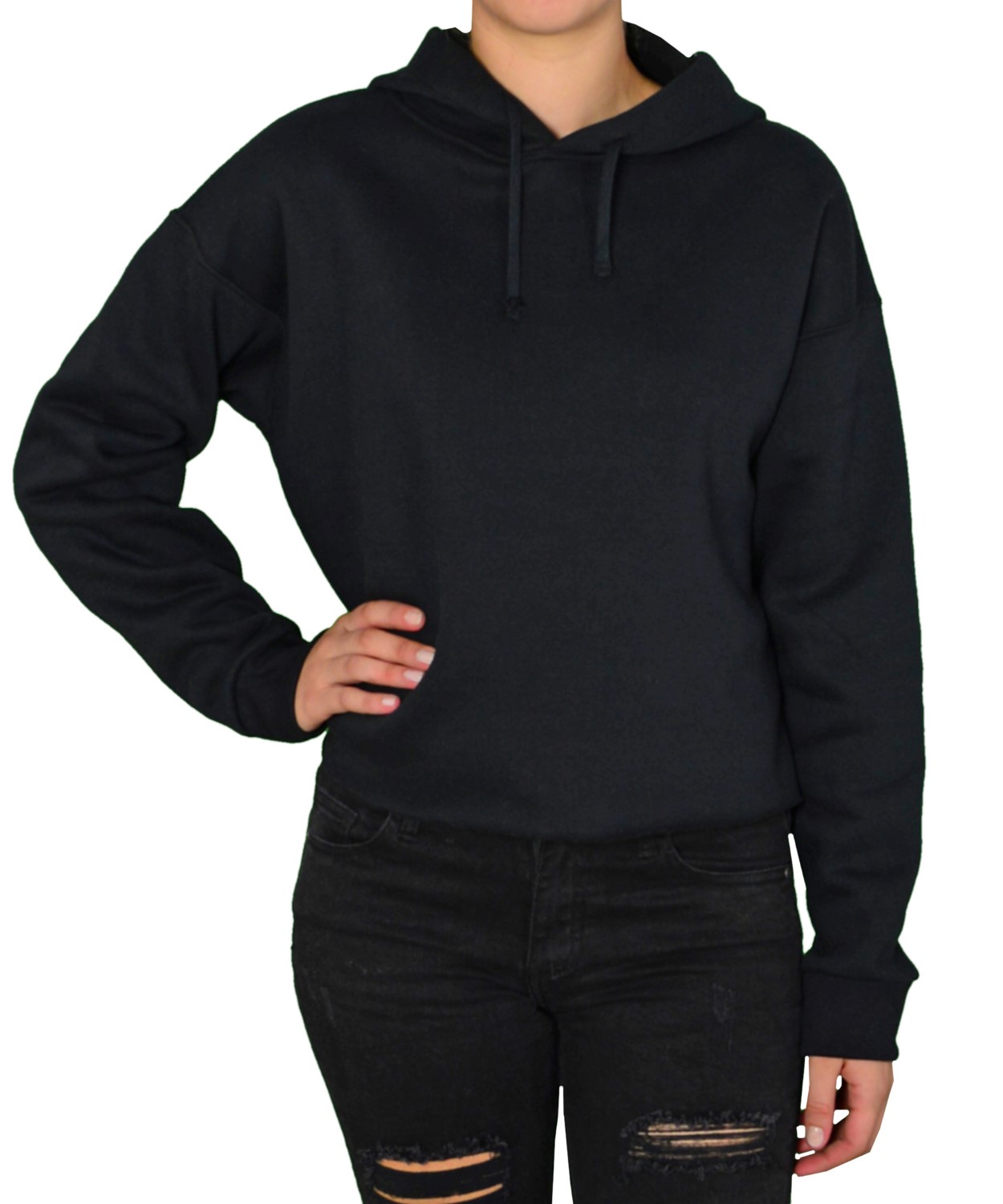Γυναικείο κοντό φούτερ μαύρο με κουκούλα 875087C
